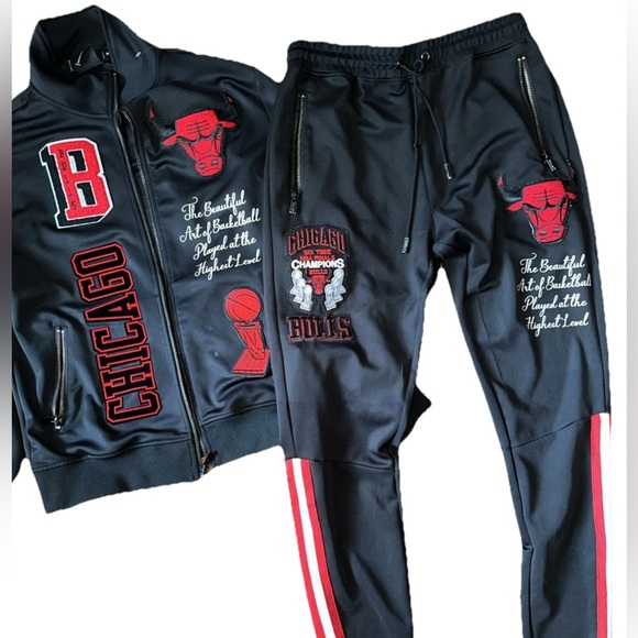 Chicago Bulls Joggers Jacket Medium Embroidered 6x Champs NBA Pro Standard - Picture 1 of 7